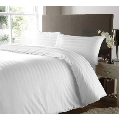 Image of Kinfolk Textille Satin Stripe 400 Thread Count Duvet Cover 100% Egyptian Cotton Bedding Hotel 400TC set with pillowcases (White, Double)