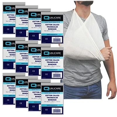 Image of Qualicare Cotton Calico Triangular Arm Sling Injury Support Shoulder 12 Pack