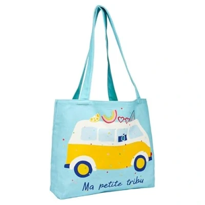 Image of Draeger Paris Tote Bag &quot;Ma petite tribu&quot; (auf Französisch) leicht, robust und ultraweich geräumige Innenseite aus 100 % Baumwolle Einkaufstasche wiederverwendbar