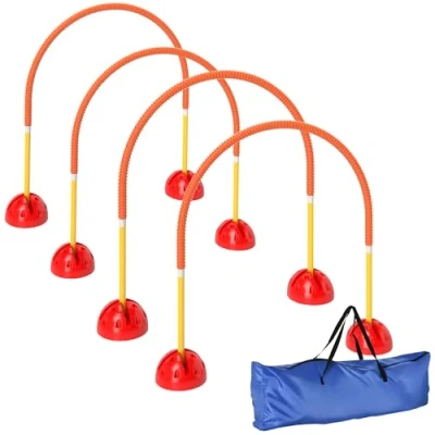 Image of PawHut 4 Piece Dog Agility Training Equipment with Adjustable Width Doors, Carry Bag, Easy Assemble &amp; Portable Obstacle Course for Garden, Orange