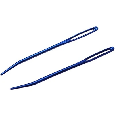 Image of 2 x Blue Bent Tip Large Big Eye Aluminium Sewing Tapestry Yarn Needles Curved