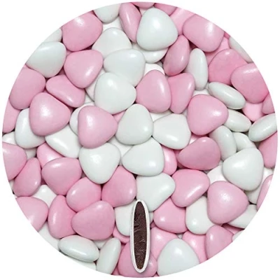 Image of EinsSein 1kg sugared chocolate hearts dragees mix med white pink glossy heart chocolates sweets dragées wedding mini favours guests shapes table party baptism sweet