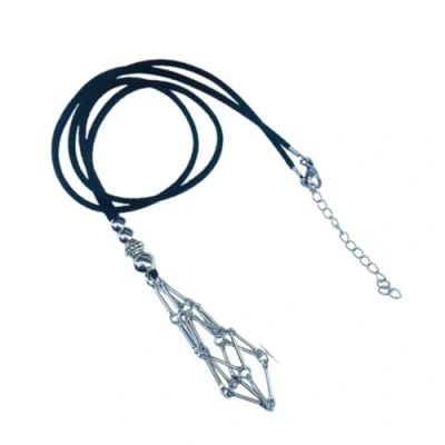 Image of xbiez Adjustable Leathers Rope Empty Stone Holder Necklace,Crystal Cage Necklace, Chain Mesh Pendant Necklace for DIY Jewelry (S)