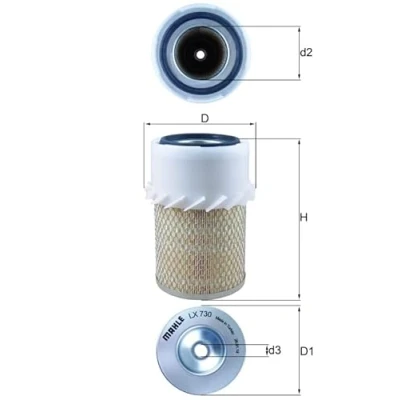 Image of 79804477 Air Filter MAHLE ORIGINAL LX 730 218,0mm 133, 157,5mm Insert LAND ROVER: Defender Off Road, 110/127