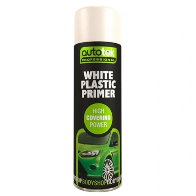 Image of Autotek Professional High Covering Power Spray Paint, White Plastic Primer, 500 ml