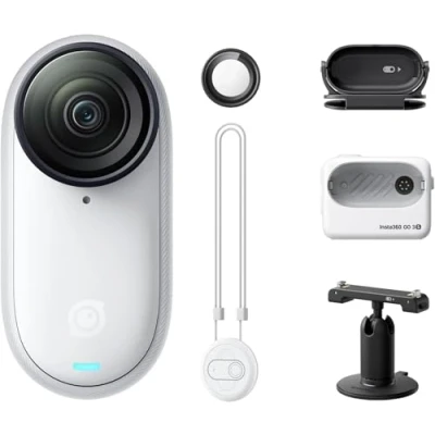 Image of Insta360 GO 3S 64GB Arctic White 4K Tiny Portable Vlogging Camera, Hands Free POVs, Mount Anywhere, Stabilization, 140 Min Battery Life, 10m Waterproof, AI Editing, Black, For Vlog, Travel