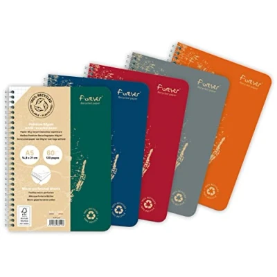 Image of Clairefontaine Ref 68412C Forever 100% Recycled Wirebound Notebook (120 Pages) A5 Size, Small Square Rulings, Detachable Pages, 90gsm White Paper Green Cover