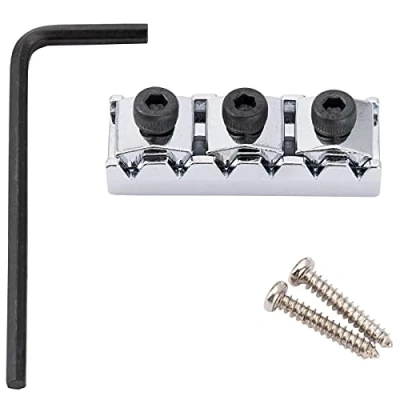 Image of Musiclily Pro 42mm Steel Guitar R2 Locking Nut String Lock for Floyd Rose Tremolo Bridge Electric Guitar, Chrome