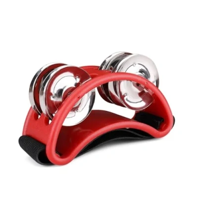 Image of Flexzion Foot Tambourine Percussion with Double Row Steel Jingles Shaker Musical Instrument Drum for Party Shoes Gift Singer Vocalists Cajon &amp; Guitar Players (Red)