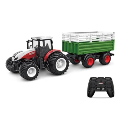 Image of Korody K 6644K 1:24 TRACTOR WITH LIVESTOCK TRANSPORT VEHICLE RC, Red