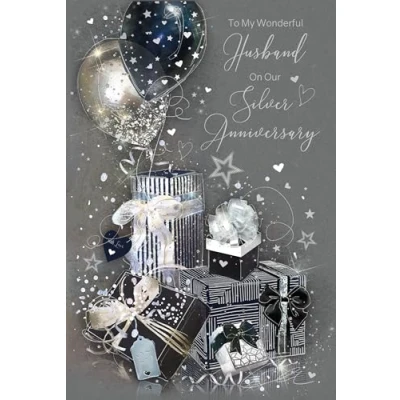 Image of Cherry Orchard Husband Silver Anniversary Card from the Grayson Range complete with Envelope and Foil Detailing