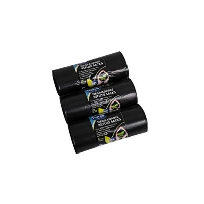 Image of Addis 90 Litre Degradable Refuse Waste Trash Bin Bags Made from Recycled Material, Bulk 3X 20 Roll Packs, Total 60 Liners, Black, 3