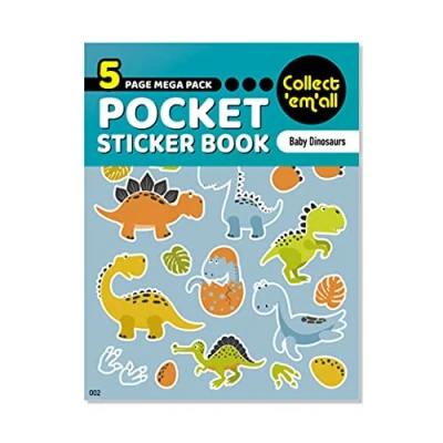 Image of Pocket Sticker Book (5 Pages) 64 MEGA Packs to Collect Coloured Stickers for Kids Baby Dinosaurs