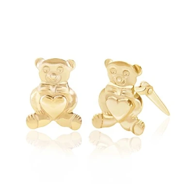 Image of 9ct yellow gold teddy bear heart Andralok stud earrings/Gift box