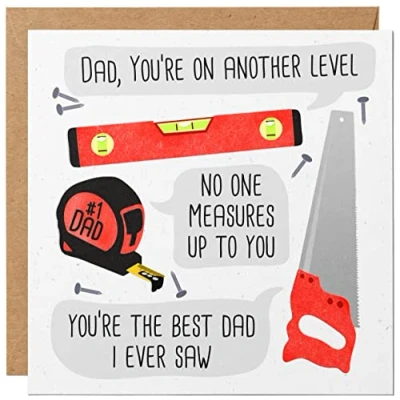 Image of Happy Fathers Day Card with Funny Tools Dad Birthday from Daughter or Son. Traditional Cute and Humorous Father&#039;s Kids
