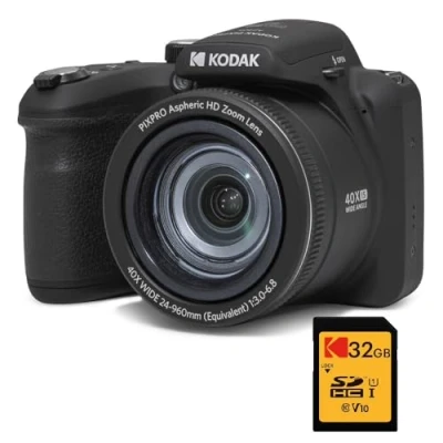 Image of KODAK Pixpro Astro Zoom AZ405 Digital Bridge Pack + Ultra High Speed U1 32GB SDHC Card 20 Megapixel Camera, X40 Zoom, Wide Angle, LCD, Full HD 1080p Video, OIS, AA Battery Black