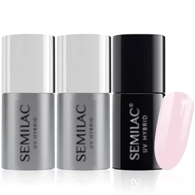 Image of Semilac Base Coat, Top Coat &amp; UV Gel Colour Polish. Long Lasting, Chip Resistant Easy To Apply. 128 Pink Marshmallow Nail Varnish. Perfect For Manicure or Pedicure.
