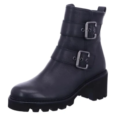 Image of Paul Green 9907 black leather biker ankle boots fitted (Black, UK Footwear Size System, Adult, Women, Numeric, Medium, 6.5)
