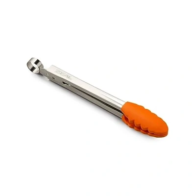 Image of Zeal Silicone Mini Kitchen Cooking Tongs with Stainless Steel Handle Perfect for Cooking, Grilling, BBQ, Air Fryer, and More, Heat Resistant, BPA Free, Easy to Clean, 20cm, Neon Orange