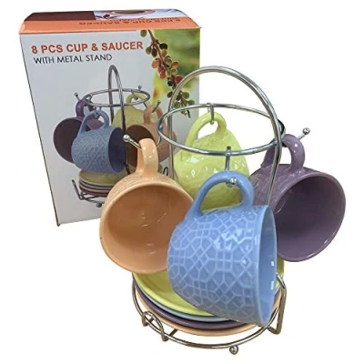 Image of Fixtures 8pc Designer Espresso Set {4 Cups/4 Saucers} &amp; Stand