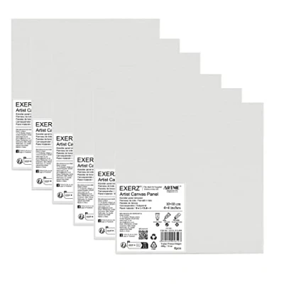 Image of Exerz 10x10cm Canvas Panels 3mm 280gsm 100% Cotton/Blank Artist Board/Triple Primed/Acid Free/Medium Grain Oil &amp; Acrylic