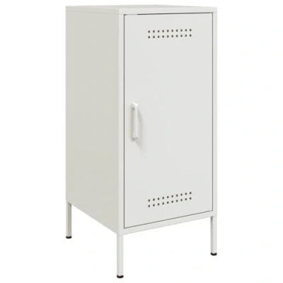 Image of vidaXL Sideboard White Cold Rolled Steel Storage Cabinet with Adjustable Screw Feet, Ample Space, and Practical Door for Living Room/Bedroom 36x39x79 cm