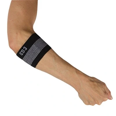 Image of Orthosleeve® ES3 Elbow Sleeve Black Size XL Exclusive 3 Zone Compression Technology® Swelling, Arthritis, Tennis &amp; Golfers Pain Relief Lightweight Strap Boosts Circulation