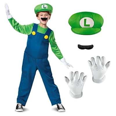 Image of DISGUISE DISK10773K Super Mario Deluxe Luigi Costume, Boys, Green, Medium