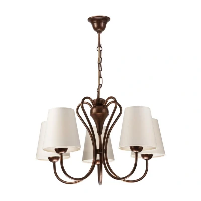 Image of Fabrizio Multi Arm Pendant Ceiling Light With Fabric Shade, Brown, 5x E27