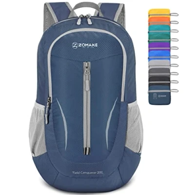 Image of ZOMAKE Ultra Lightweight Foldable Backpack Packable Rucksack 25L Small Backpacks Travel Daypack Water Resistant For Men Women Outdoor Hiking Walking (Navy Blue)