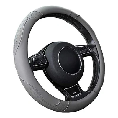 Image of SFONIA Car Steering Wheel Cover Protector Microfiber Leather Universal 37 38cm / 15&quot; Anti slip Breathable Durable (Grey colour)