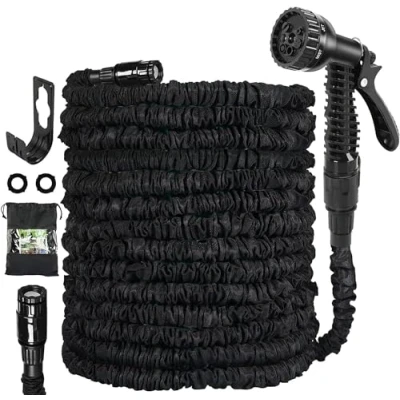 Image of Expandable Garden Hose Pipe 30m 100ft, Hosepipes for Flexible with 7 Function Spray Gun,Extendable Water Retractable Magic Gardening Car Washing(Black)