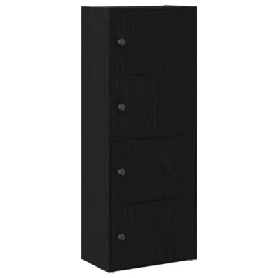 Image of vidaXL black oak bookcase/engineered wood book cabinet/bookshelf with doors 40x24x102cm living room/office