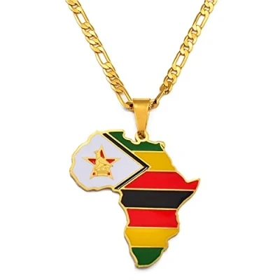 Image of LIUZIXI Africa Map Pendant Necklace Trendy Charm African Zimbabwe Country Maps National Flag For Women Men Hip Hop Friendship Ethnic Jewelry, Gold