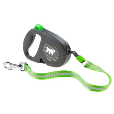 Image of Ferplast FLIPPY ONE REFLEX Reflective Extendable Dog Lead Evening Walks Bag Holder Lock &amp; Release Button Ergonomic Design Tape Max 50 Kg 5m, Green