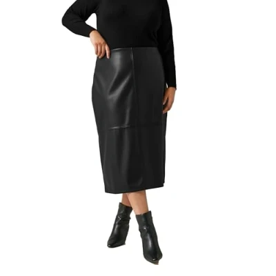Image of EVANS Curve Faux Leather Skirt Women&#039;s Plus Size Black