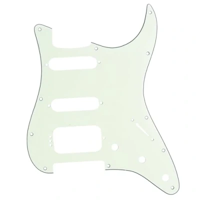Image of Musiclily Pro 11 Hole Round Corner HSS Guitar Strat Pickguard for USA/Mexican Stratocaster 4 screw Humbucking Mounting Open Pickup, 3Ply Ivory Mint
