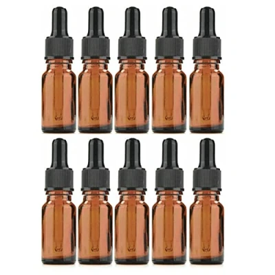Image of 10Pcs Amber Glass Dropper Bottles With Black Caps, 5ML Eye for Essential Oil Pipette Refillable