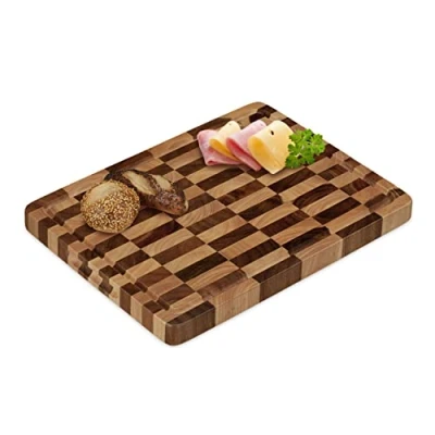 Image of Relaxdays Cutting, Juice Groove, Chopping Carving Board, Blade Protective, 40 x 30 cm, Brown, Wood
