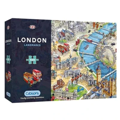 Image of London Landmarks 1000 Piece Jigsaw Puzzle Map Sustainable for Adults Premium 100% Recycled Board Great Gift Gibsons Games