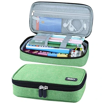 Image of Chelory Big Pencil Case Large Capacity Bag Pouch Pen for Boys Girls Middle High School Students Office Stationery Desk Organizer Storage Cosmetic Makeup Supplies (Green)