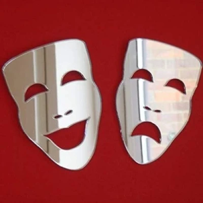 Image of Super Cool Creations Theatre Masks Tragedy &amp; Comedy Mirrors 12cm x 8cm each