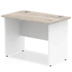 Image of Impulse 1000 x 600mm Straight Office Desk Grey Oak Top White Panel End Leg