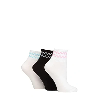 Image of Women&#039;s 3 Pair SOCKSHOP Wildfeet Plain Mid Cut Ribbed Crew Socks White / Black Checker 4 8