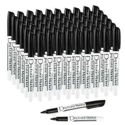 Image of Black Dry Erase Markers Low Odor Fine Whiteboard Thin Box of 60