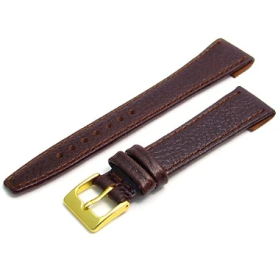 Image of Open Ended Watch Band Strap for Classic Vintage Watches. Genuine Leather 20mm Brown with Gilt (Gold Colour) Buckle