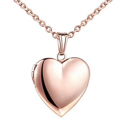 Image of MicLee Locket Photo Necklace Heart Love Lockets Necklaces Stainless Steel 19.7&quot;(50cm) Chain for Women with Gift Box Greeting Card