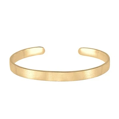 Image of Kuzzoi Buddha Men&#039;s Silver Bangle Open, Handmade from Real Solid 925 Sterling Silver, Matte, Basic Bracelet for Men, Gold Plated, 6 mm Wide, 14 g