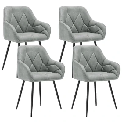 Image of WOLTU Set of 4 Dining Chairs Kitchen Upholstered Living Room with Backrest, Armrests, Metal Legs, Ergonomic for Lounge, Office, Dressing Table Chairs, Faux Leather, Grey
