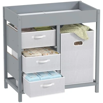 Image of Baby Changing Unit with 4 Drawers, Diaper Table, Grey Aiyaplay
